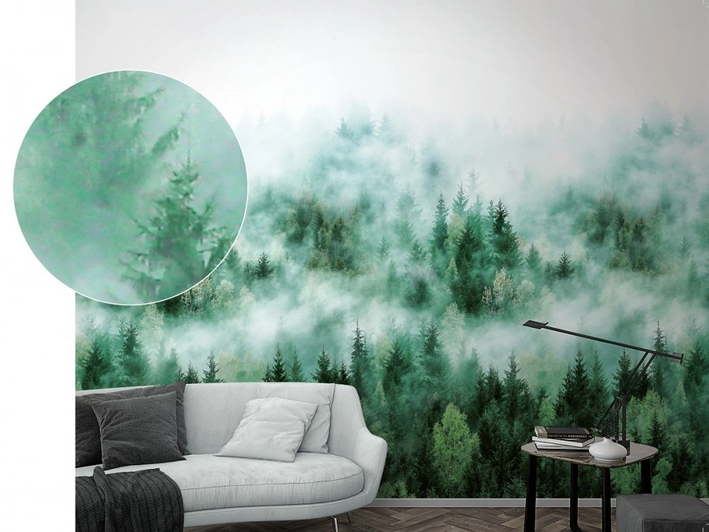 Fenyő erdő a ködben mintájú mosható fali poszter tapéta
