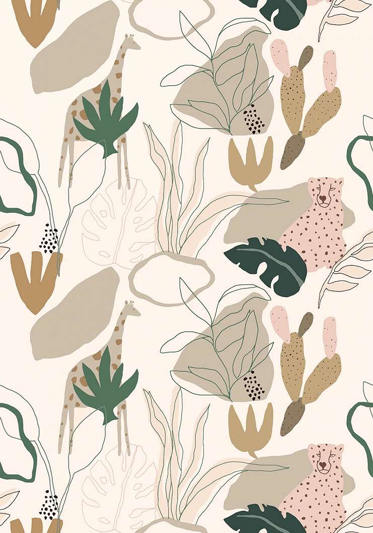 Festett stílusú állatos és leveles gyerek design fotótapéta