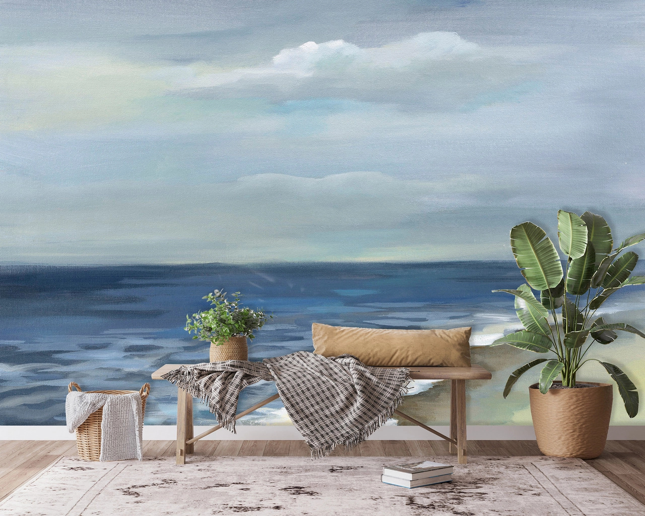 Festett tengerpart tájkép mintás akvarell stílusú design fali poszter tapéta 368x254 vlies