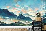 Festmény hatású hegyi tájkép mintás posztertapéta mosható vinyl