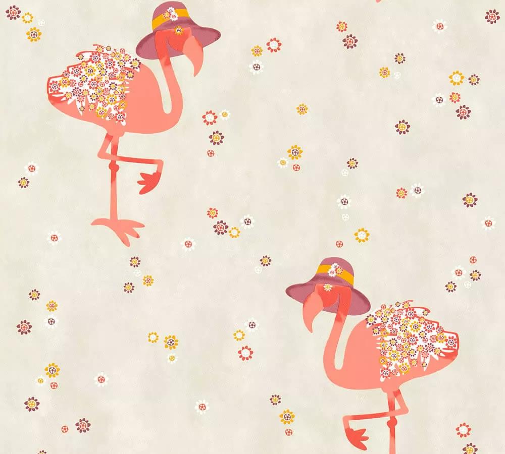 Flamingó mintás tapéta narancssárga színben