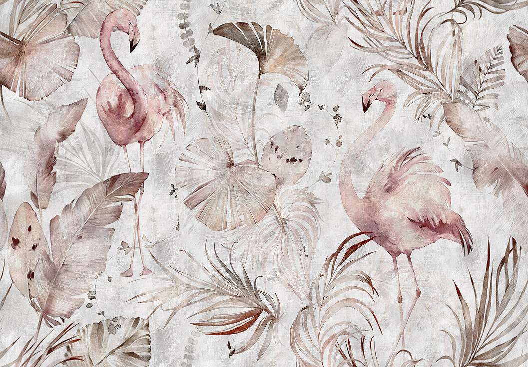 Flamingó mintás vlies poszter tapéta óriás leveles mintával 368x254 vlies