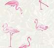 Flamingó mintás vlies tapéta, krémfehér alapon rózsaszín flamingó mintával