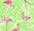 Flamingó mintás vlies tapéta zöld levélmintás alapon