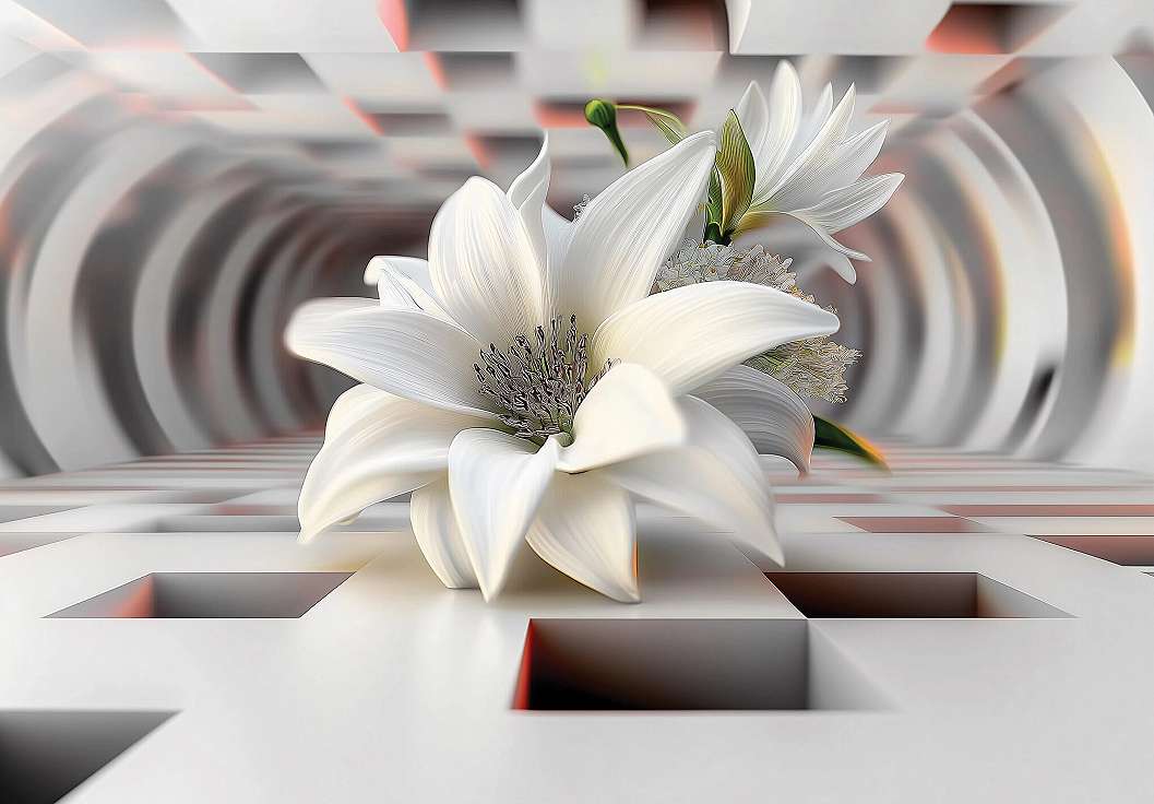  Fotótapéta absztrakt geometriai tér közepén egy óriás liliommal 368x254 vlies