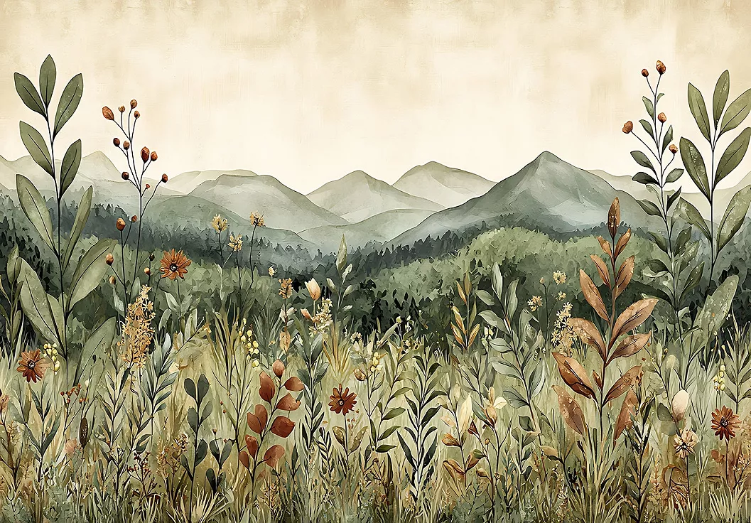 Fotótapéta akvarell mezei virág tájkép mintával 312x219 vlies