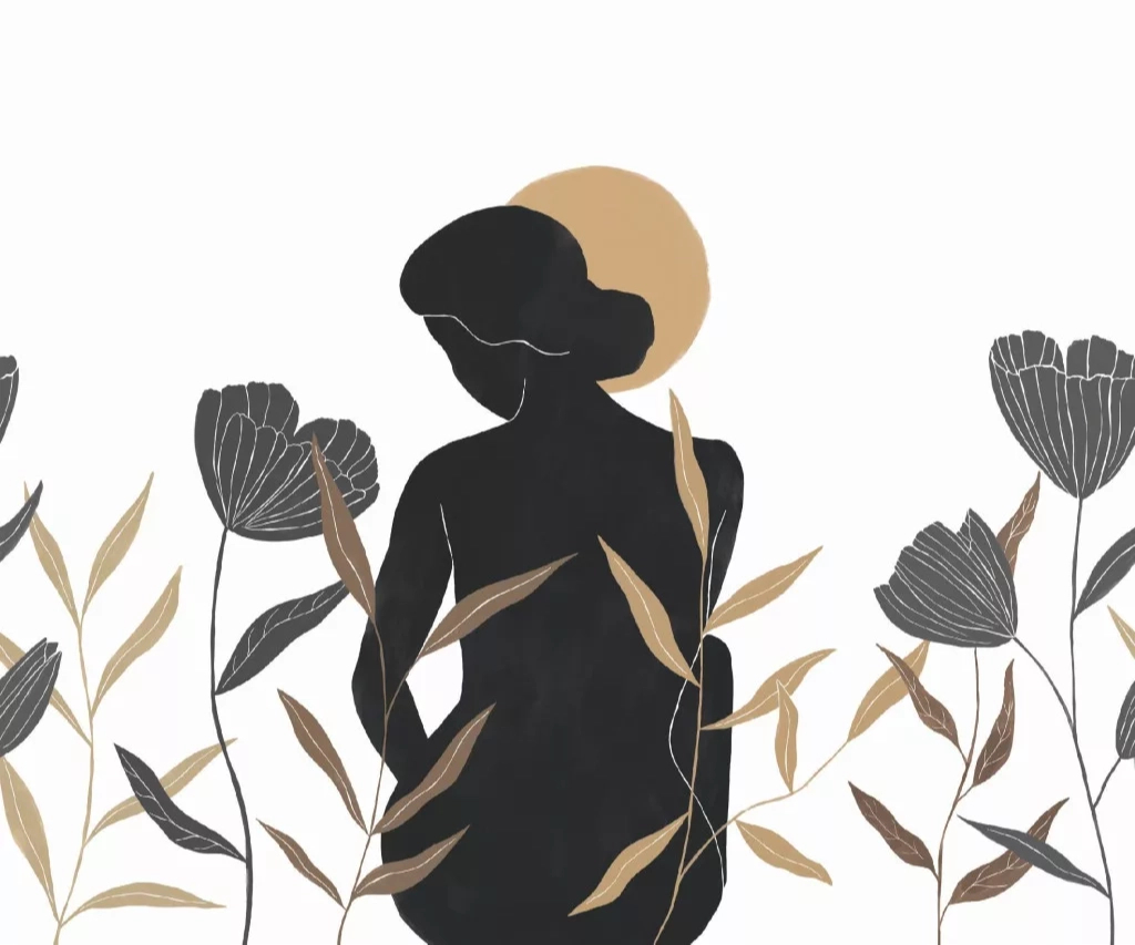 Fotótapéta arany-fekete lány és hold mintával 300 cm x 250 cm