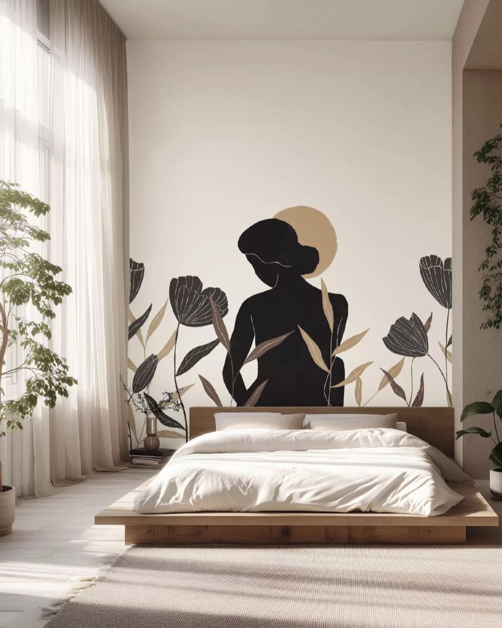 Fotótapéta arany-fekete lány és hold mintával 300 cm x 310 cm