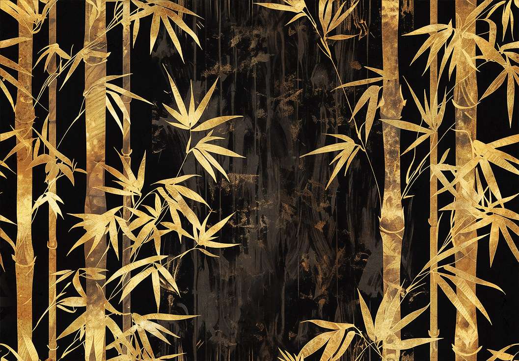 Fotótapéta bambusz mintával fekete aranysárga színben 368x254 vlies