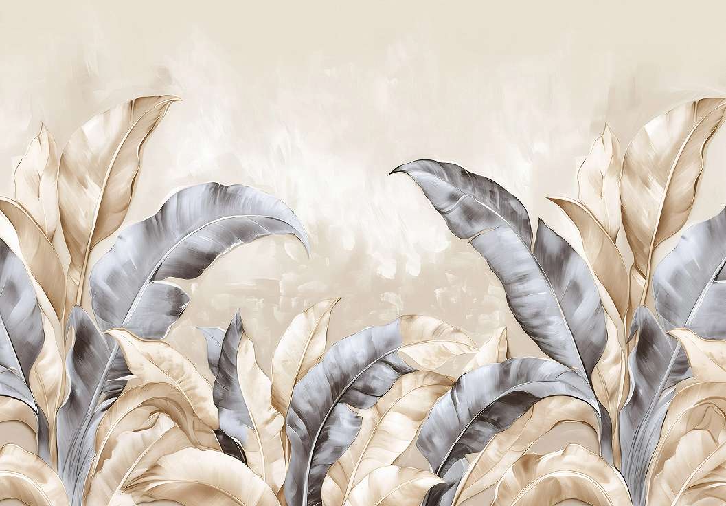 Fotótapéta banán leveles mintával szürke, homokbarna színekben 368x254 vlies