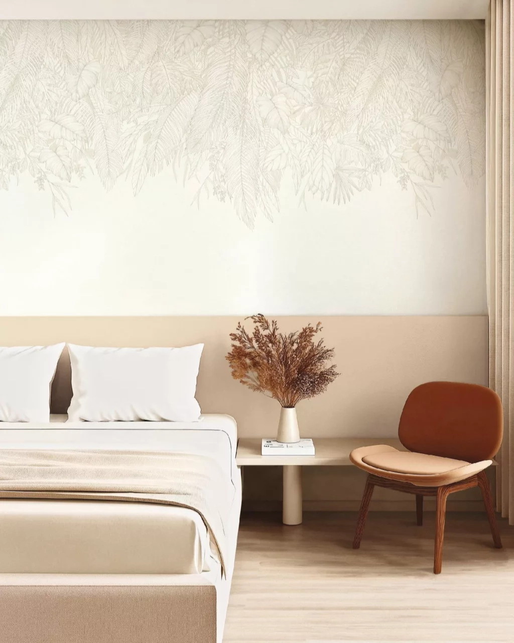 Fotótapéta beige csüngő levél mintával 300 cm x 250 cm