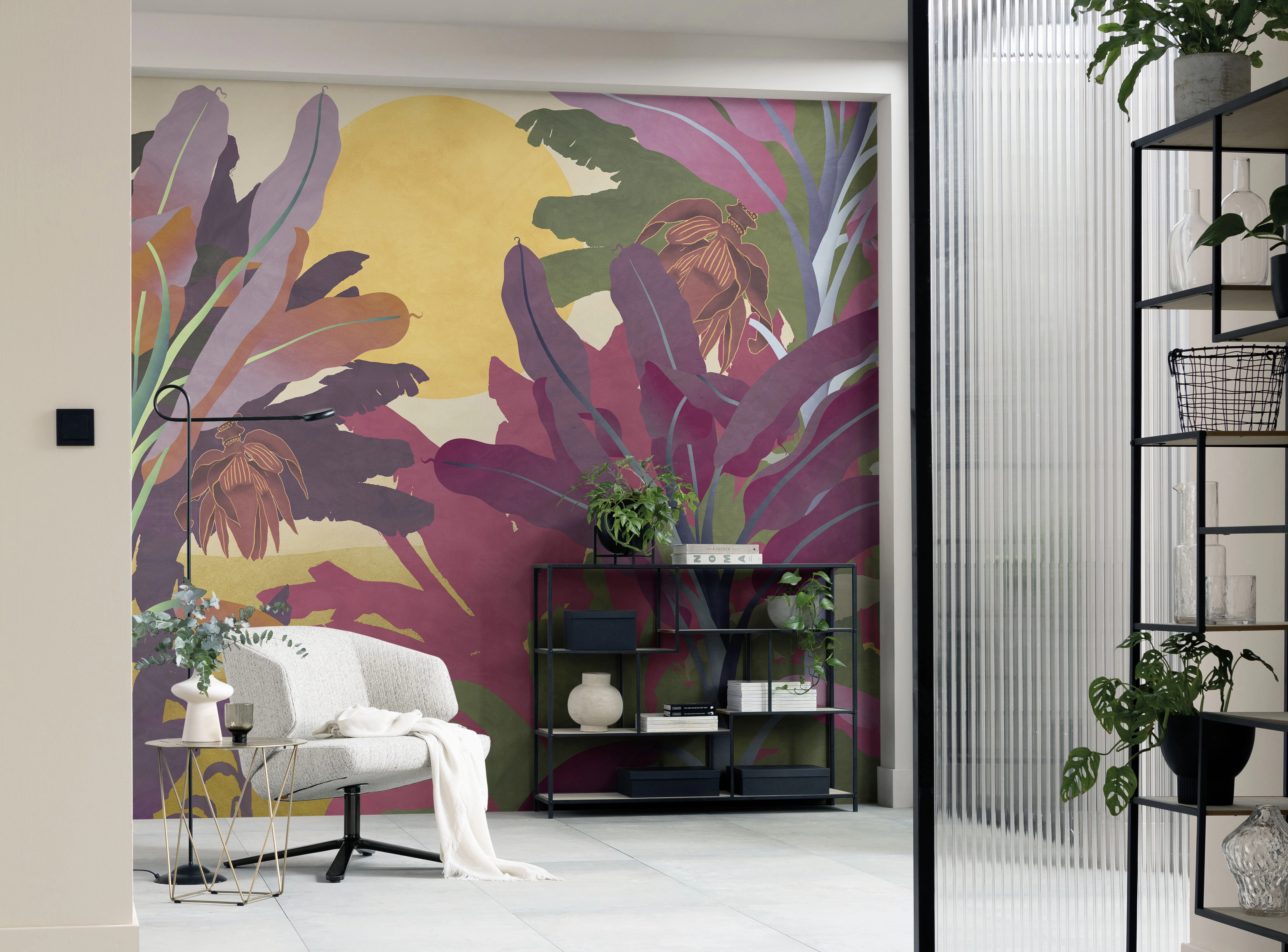 Fotótapéta bohém lilás pálmaleveles mintával