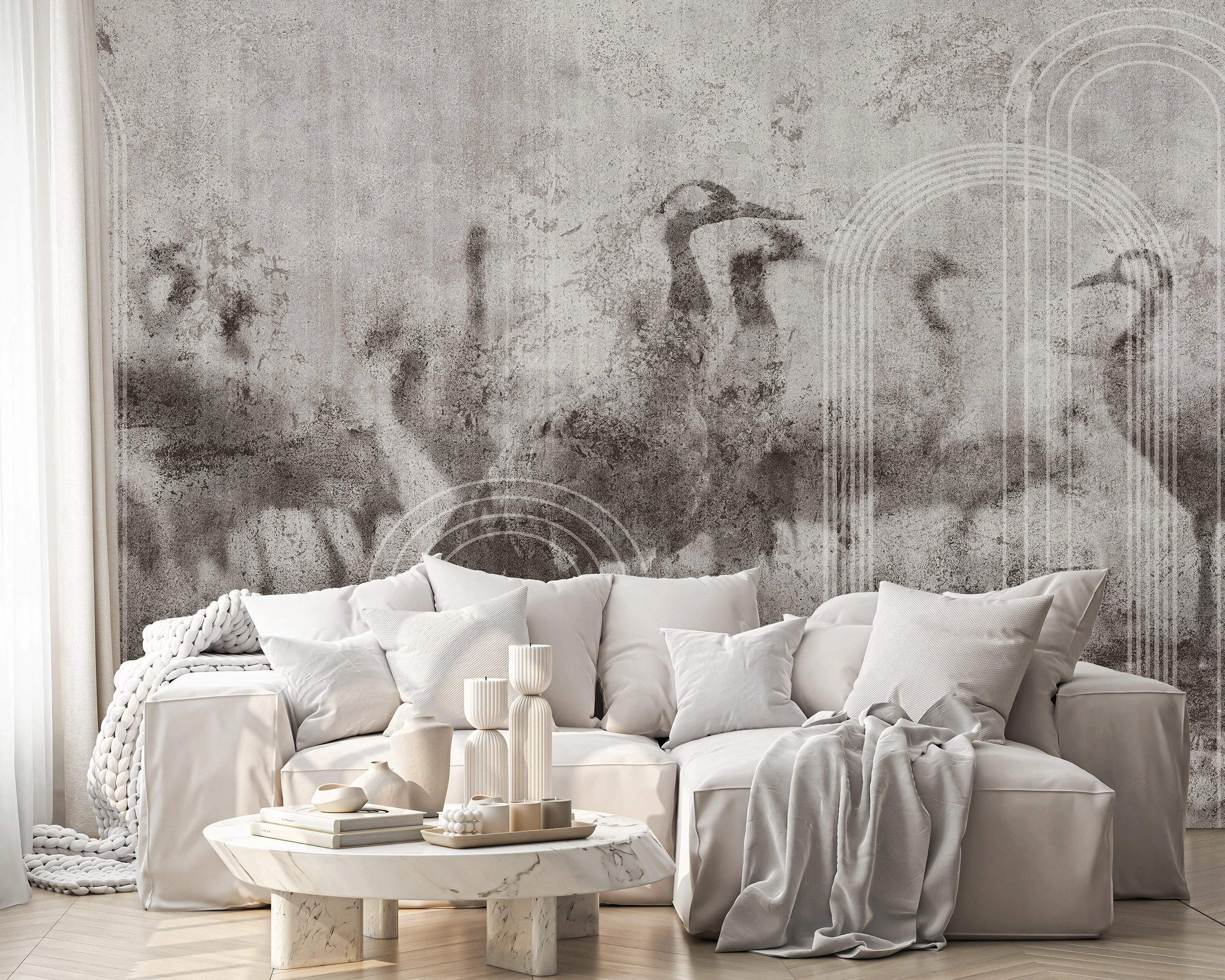 Fotótapéta darumadár sziluett geometriai csíkokkal fekete, fehér színben 368x254 vlies