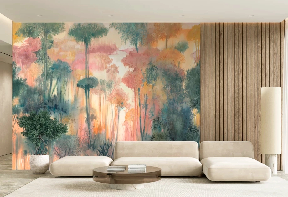 Fotótapéta erdei akvarell tájképes mintával mosható vinyl