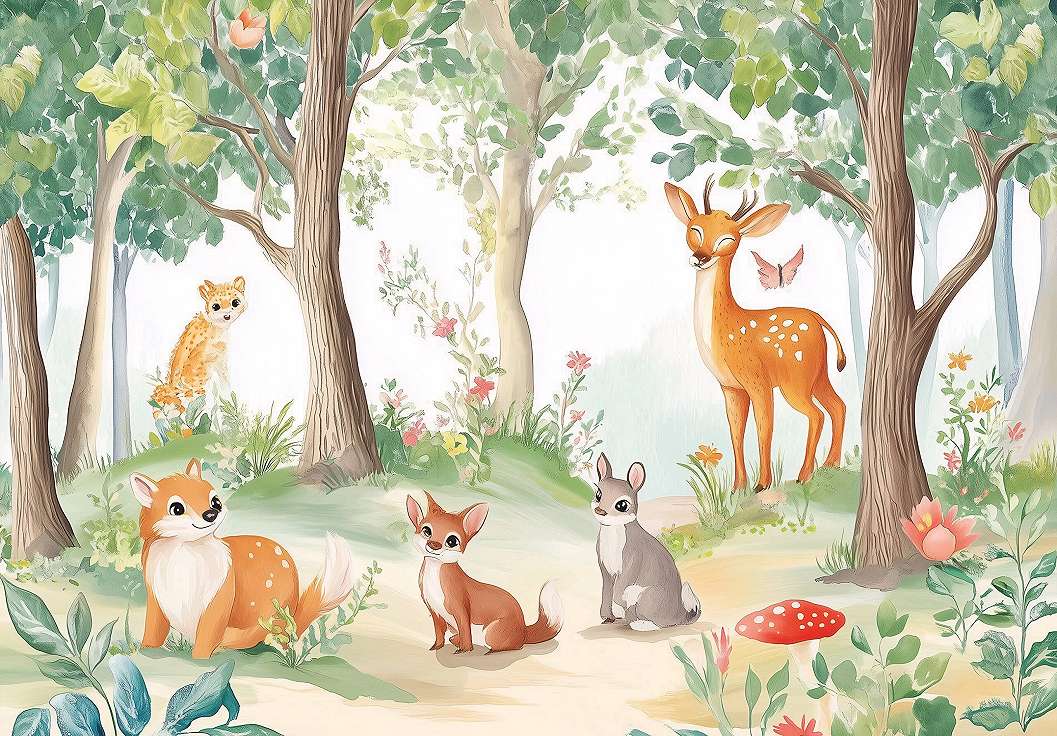 Fotótapéta erdei állatok a fák között mintával 368x254 vlies