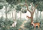 Fotótapéta erdő rókával és őzzel mintával pasztel színekben 368x254 vlies