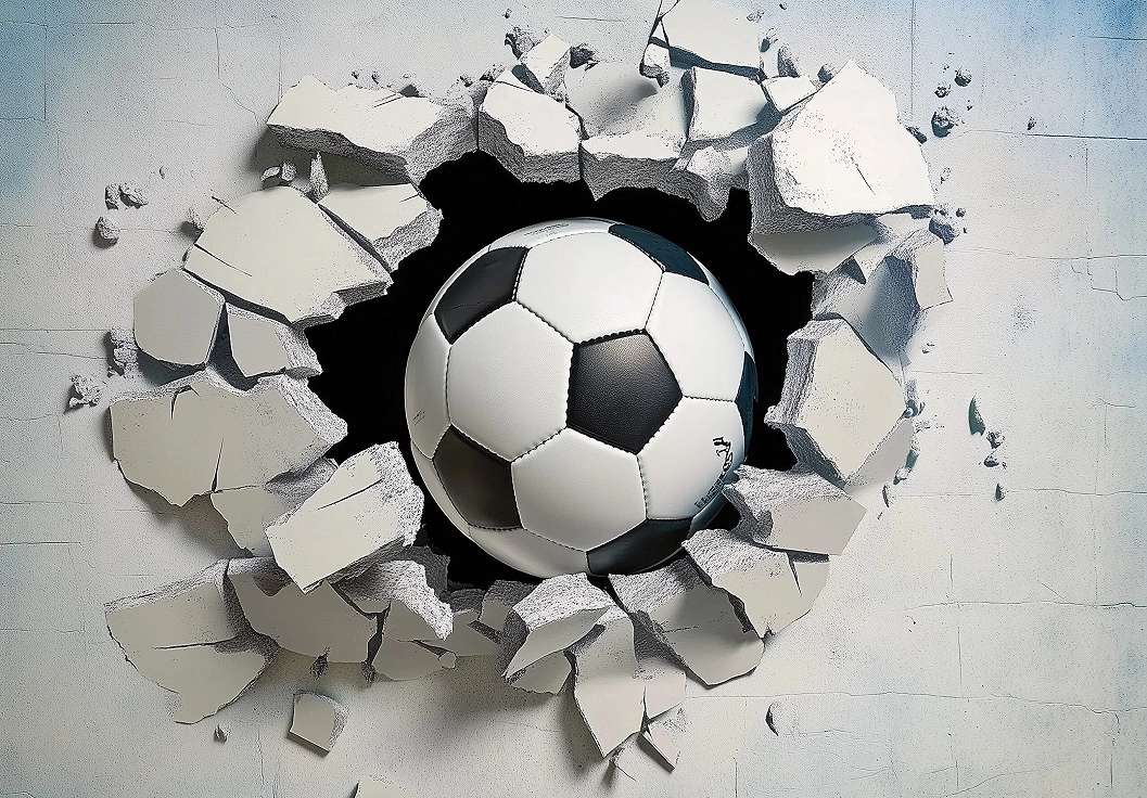 Fotótapéta falat áttörő nagy futballabda mintával 368x254 vlies