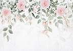 Fotótapéta fehér alapon rózsaszín rózsákkal és fentről lefelé elhalványuló levelekkel 368x254 vlies