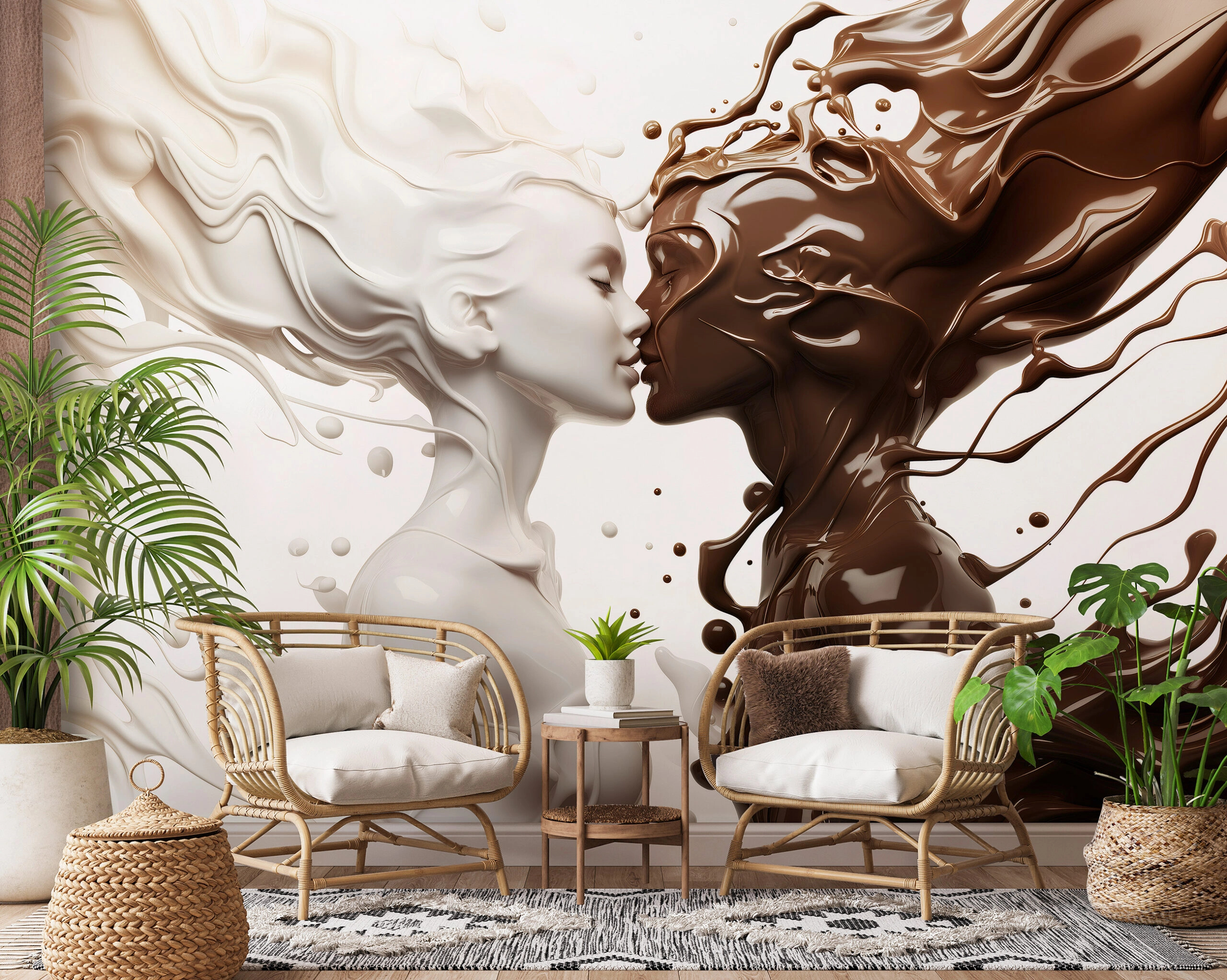 Fotótapéta fehér és barna folyékony női portrék mintával 368x254 vlies