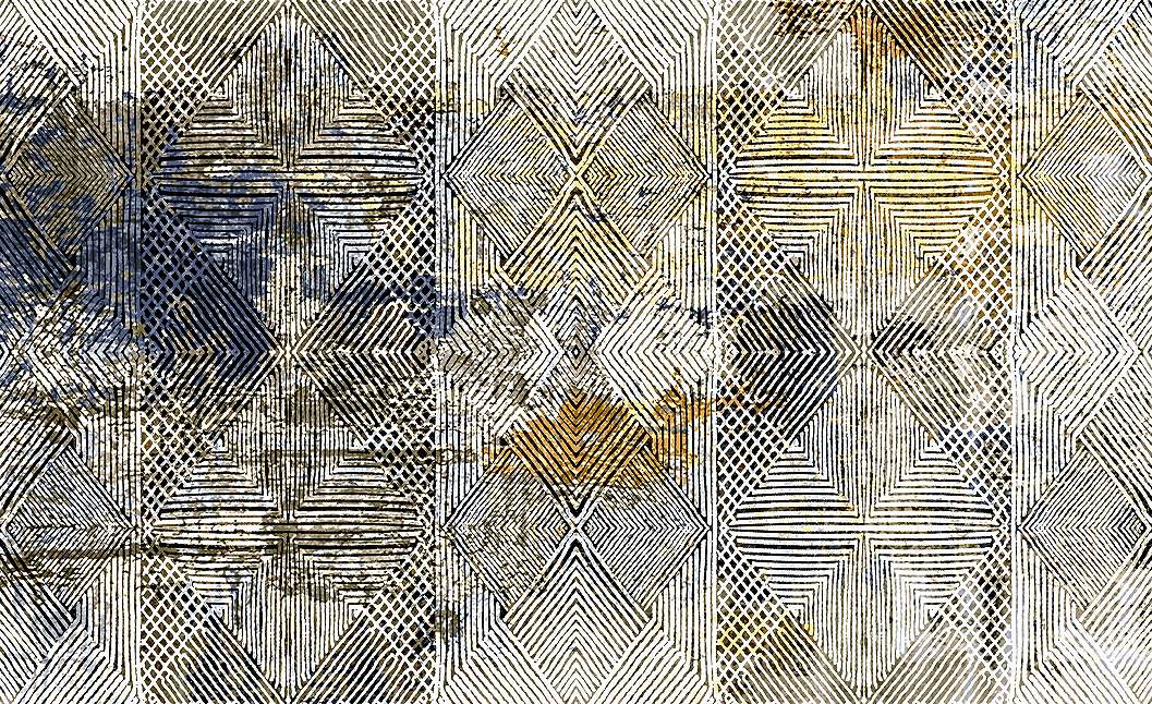 Fotótapéta fehér, kék, arany és fekete színes geometriai mintával 368x254 vlies