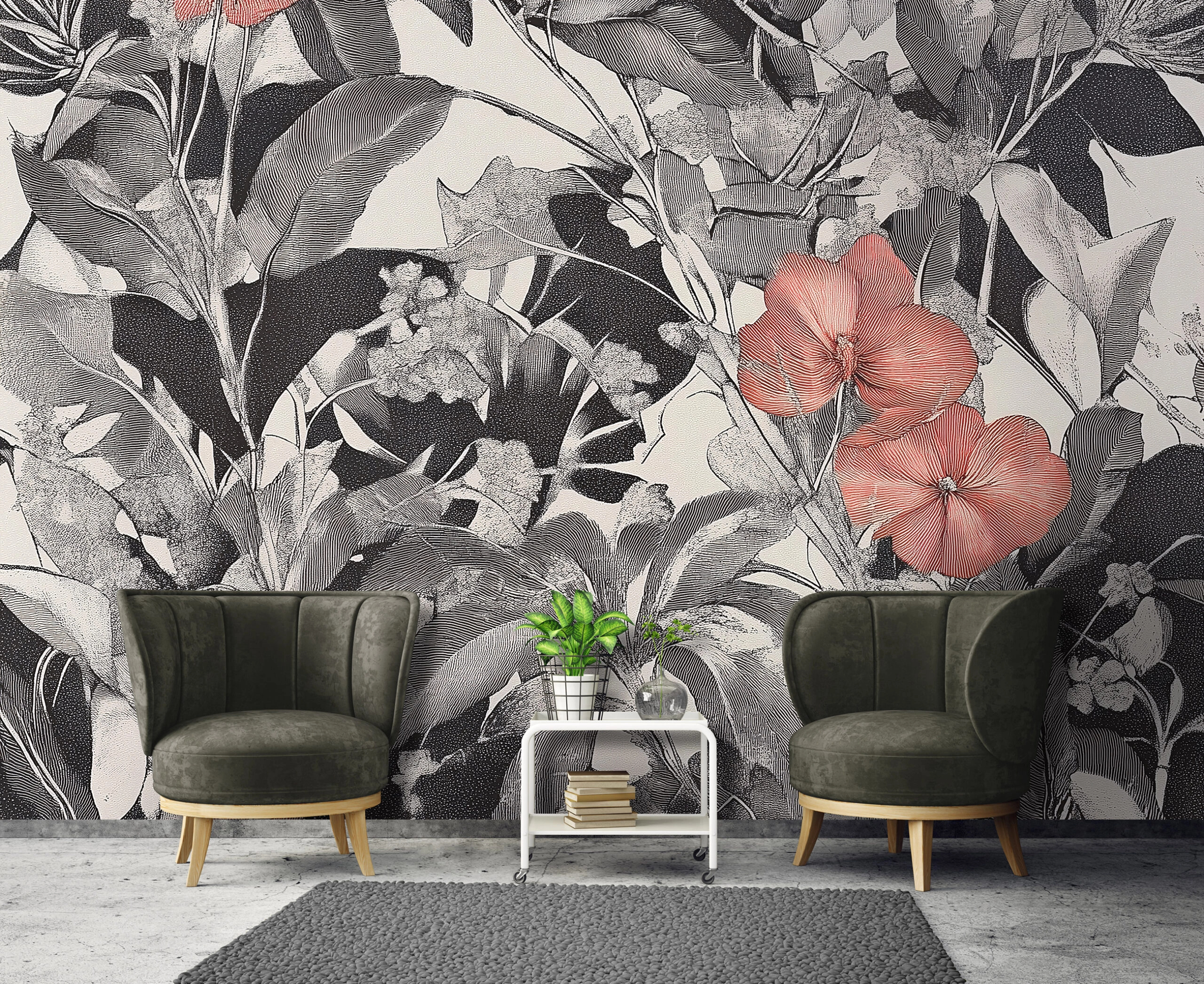 Fotótapéta fekete és piros virág mintával 368x254 vlies