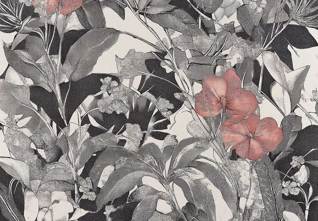 Fotótapéta fekete és piros virág mintával 368x254 vlies