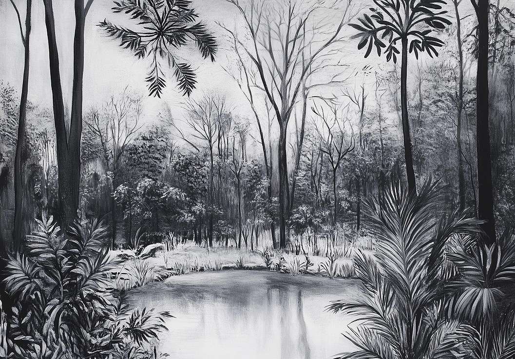 Fotótapéta fekete-fehér erdő mintával 368x254 vlies