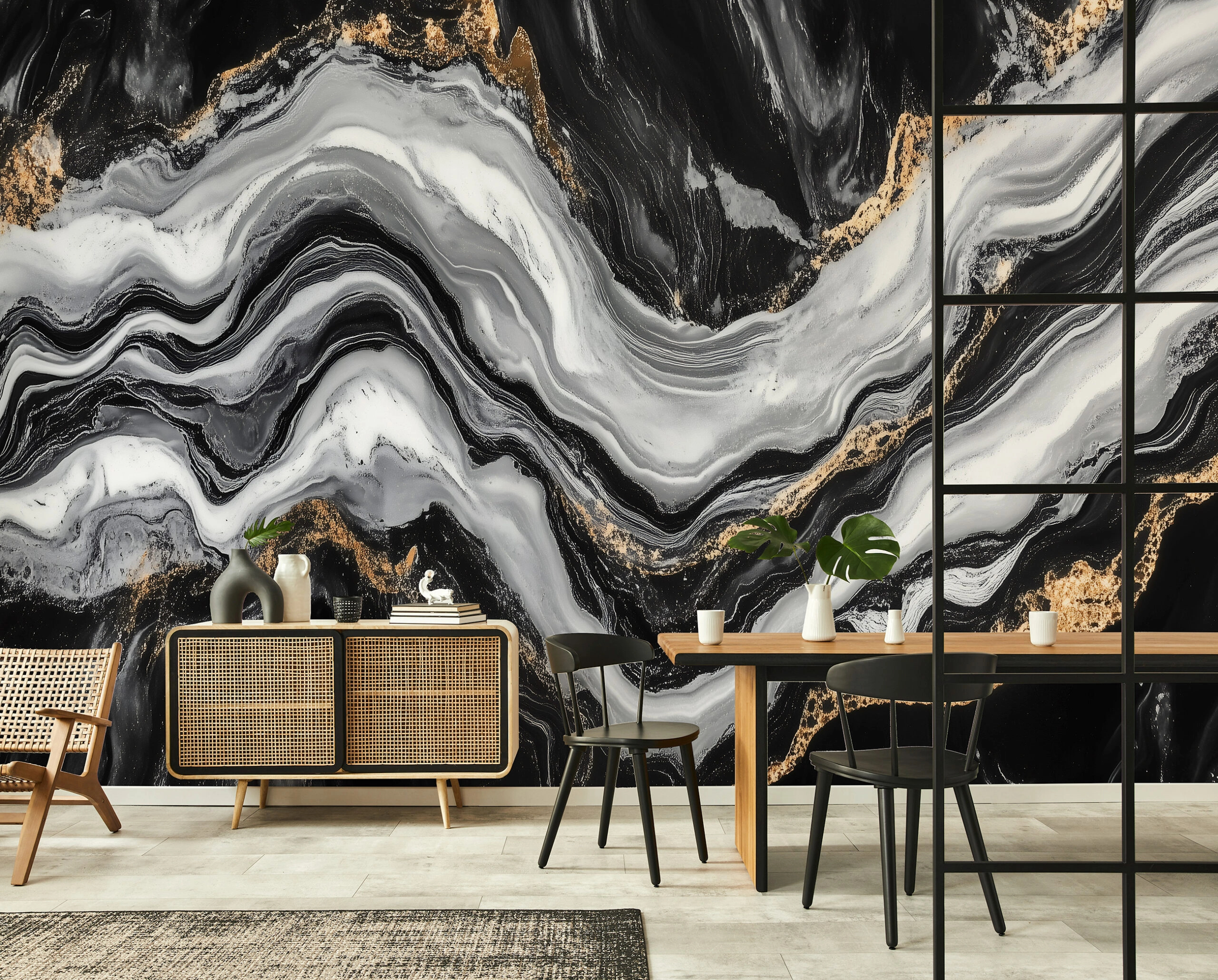 Fekete, fehér és arany színes márvány mintás fotótapéta 368x254 vlies