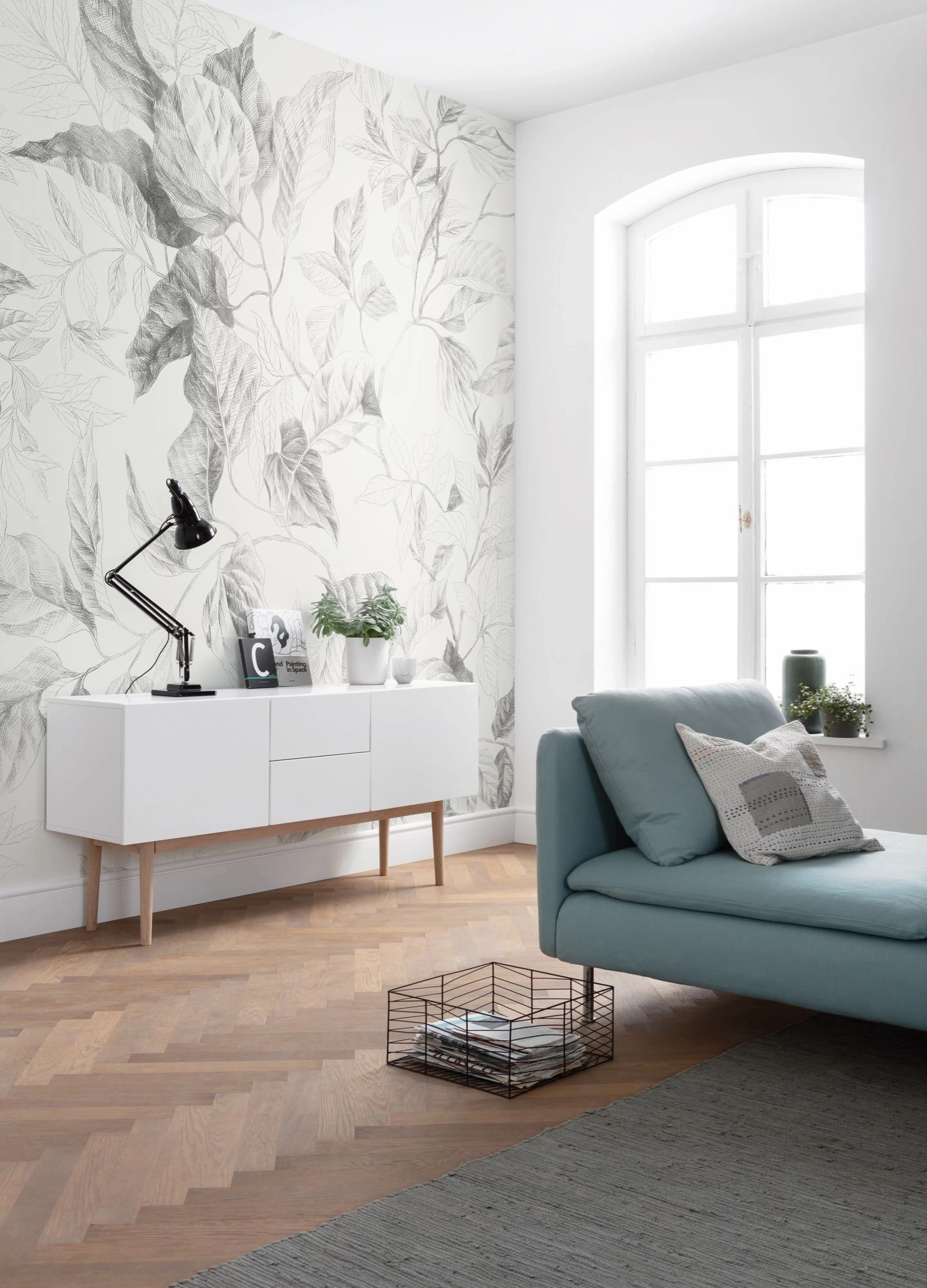 Fotótapéta fekete fehér minimál levél mintával