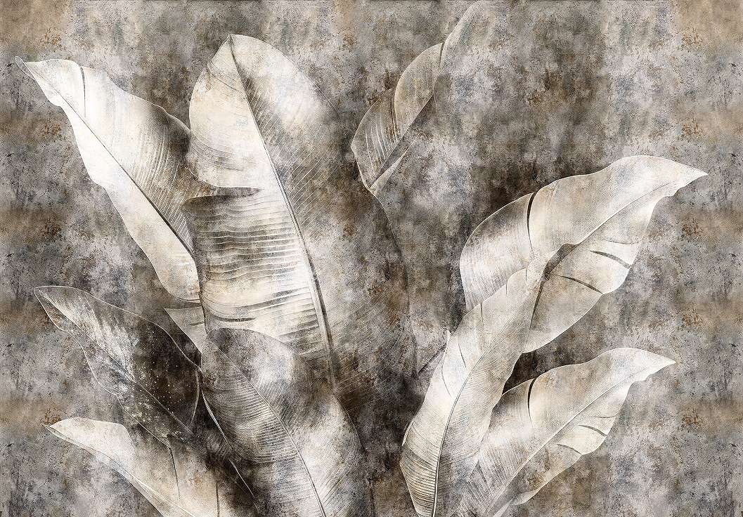 Fotótapéta fekete-fehér nagy banánlevél mintával 368x254 vlies