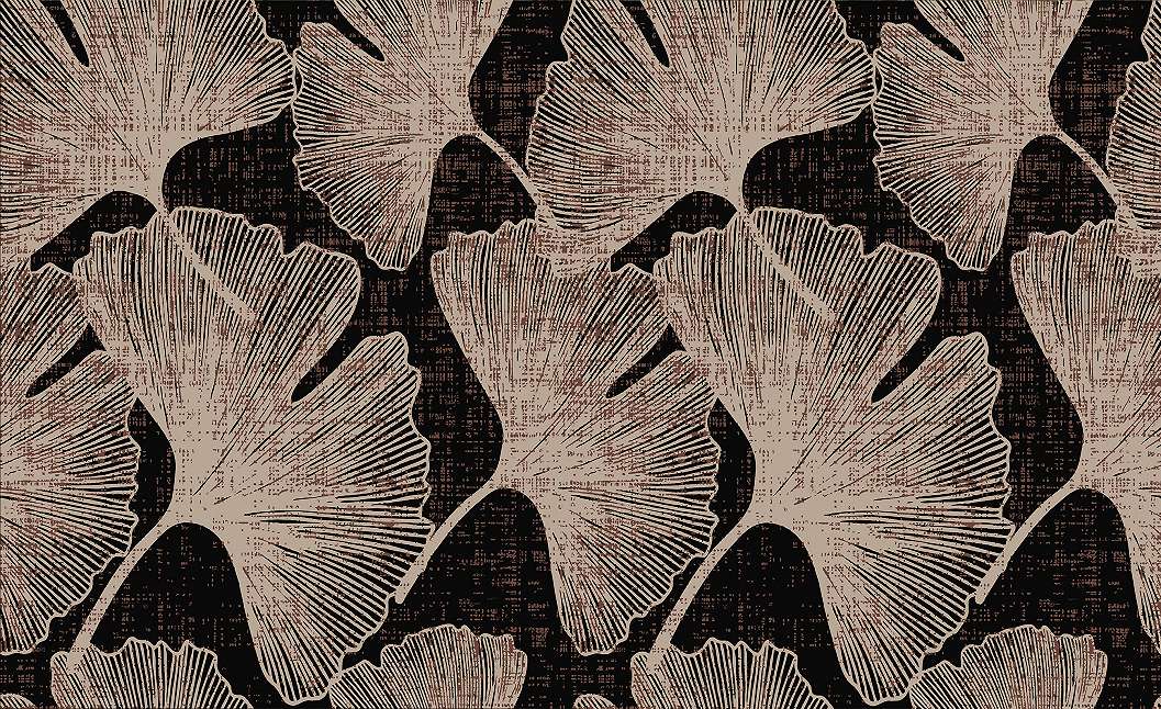 Fotótapéta fekete háttéren világos barna színű óriás ginkó falevél mintával 368x254 vlies