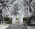 Fotótapéta feketefehér trópusi pála mintás 368x254 vlies