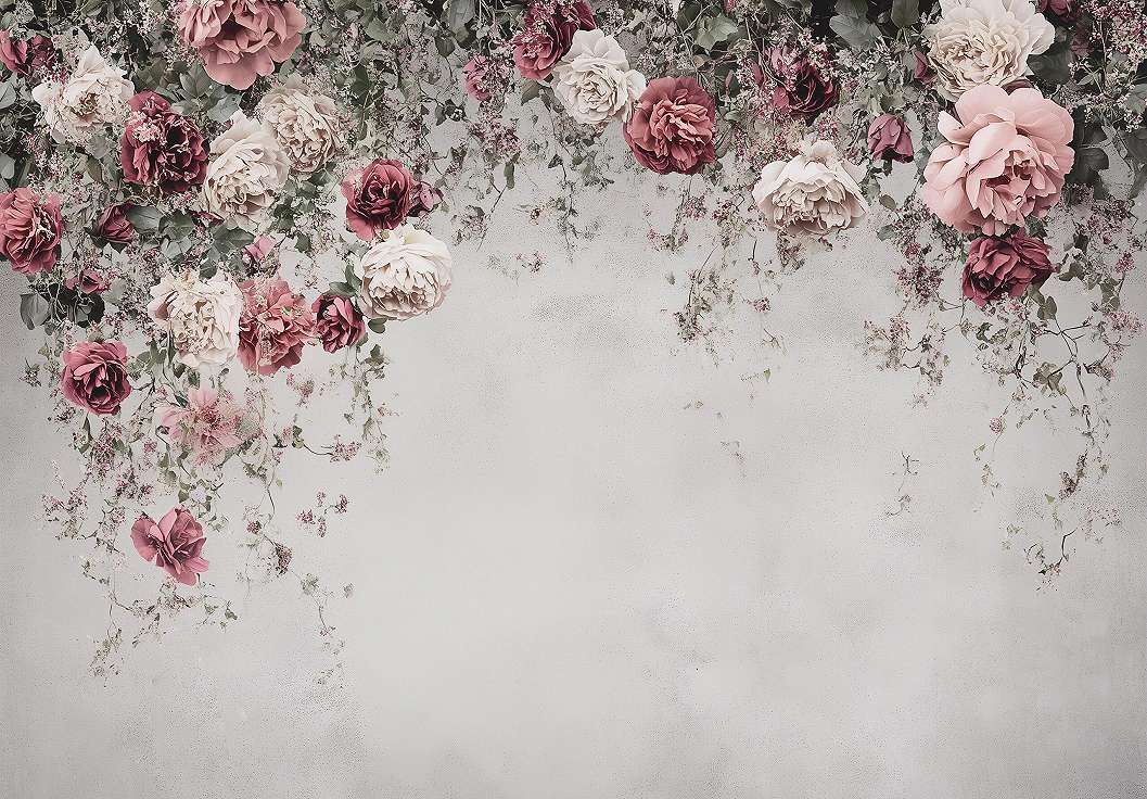 Fotótapéta fentről lelógó rózsák és levelek mintával rózsaszín színben 368x254 vlies