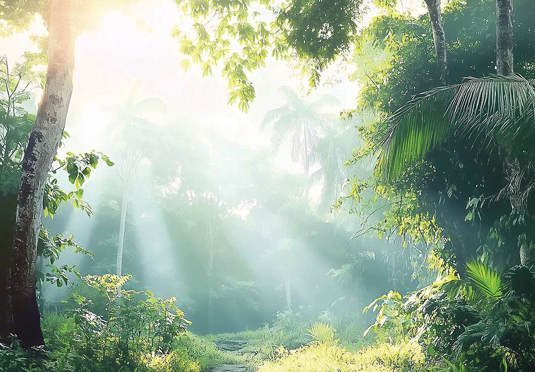 Fotótapéta fényárban úszó trópusi erdő mintával 368x254 vlies
