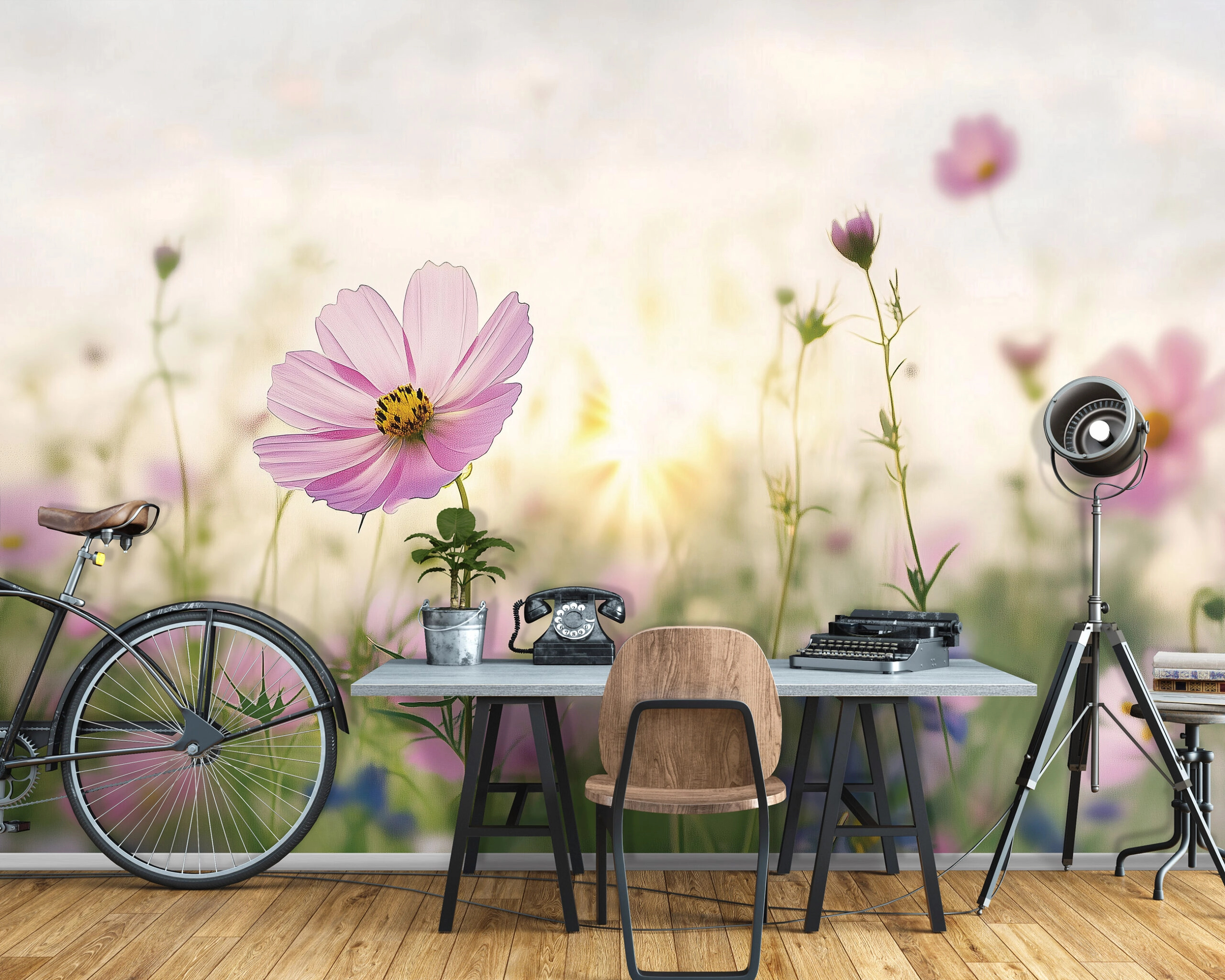 Fotótapéta fényes virágmező mintával rózsaszín színben 368x254 vlies