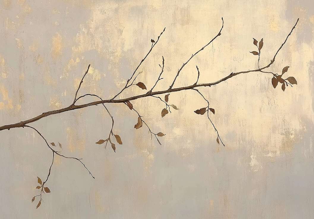 Fotótapéta festett faág mintával szürke és beige színben 368x254 vlies