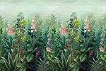 Fotótapéta festői botanikus virágos mintával zöld színvilágban