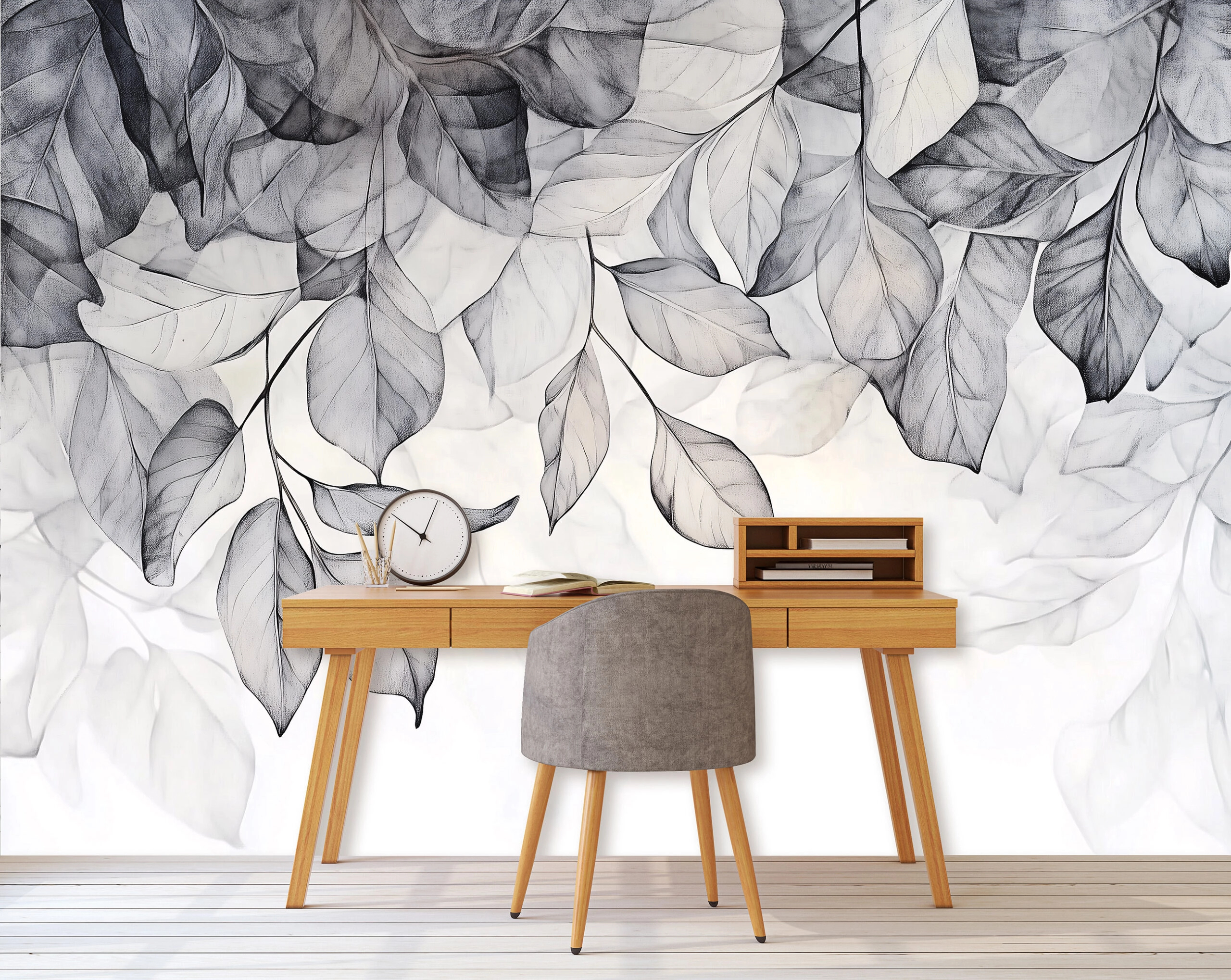 Fotótapéta függő feketefehér falevél mintával 368x254 vlies