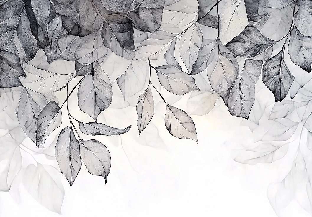 Fotótapéta függő feketefehér falevél mintával 368x254 vlies