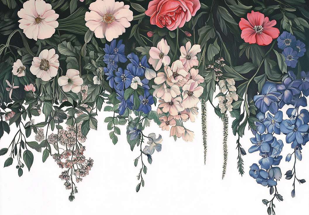 Fotótapéta függő virágok és levelek mintával 368x254 vlies