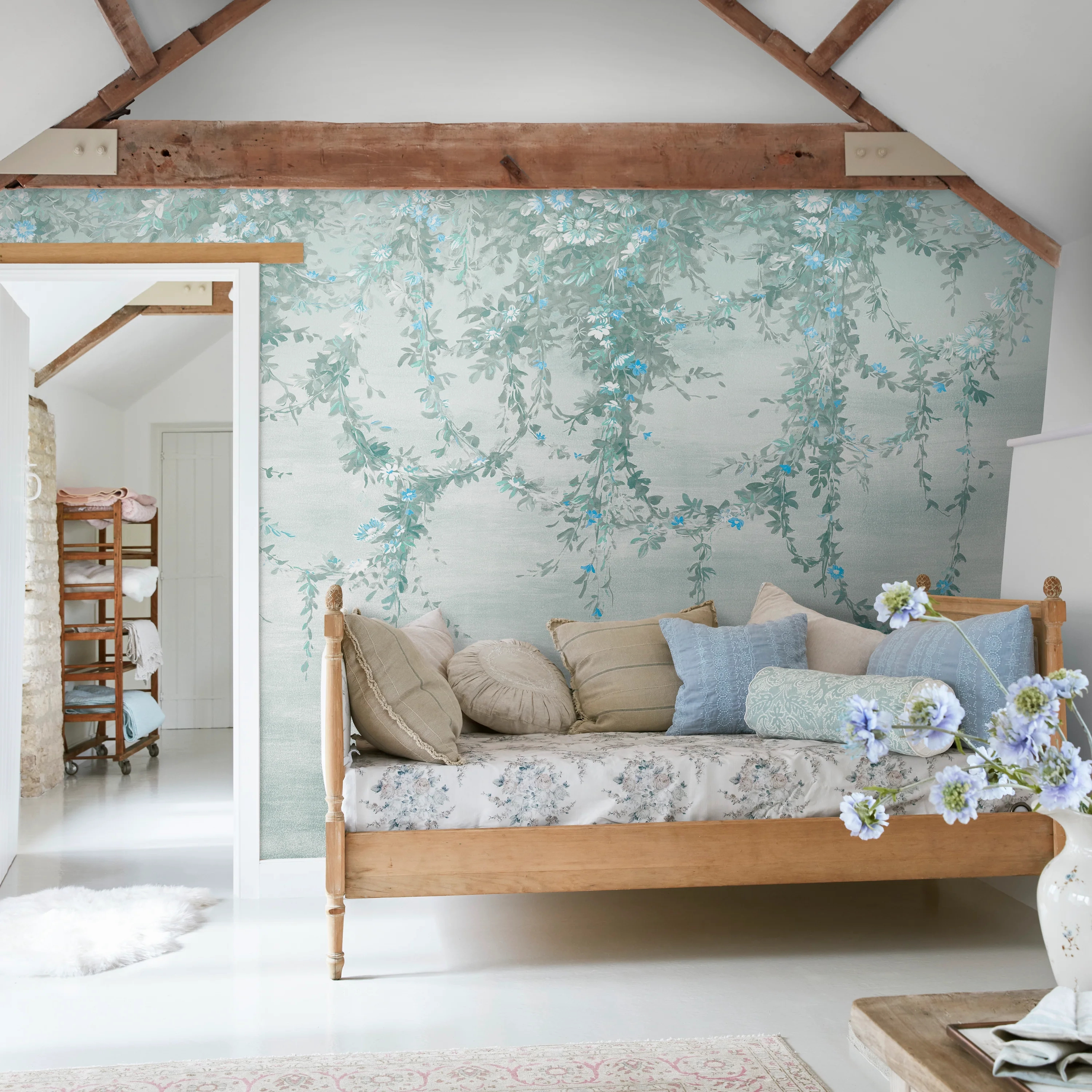 Fotótapéta függőkert mintával kacsatojáskék színben