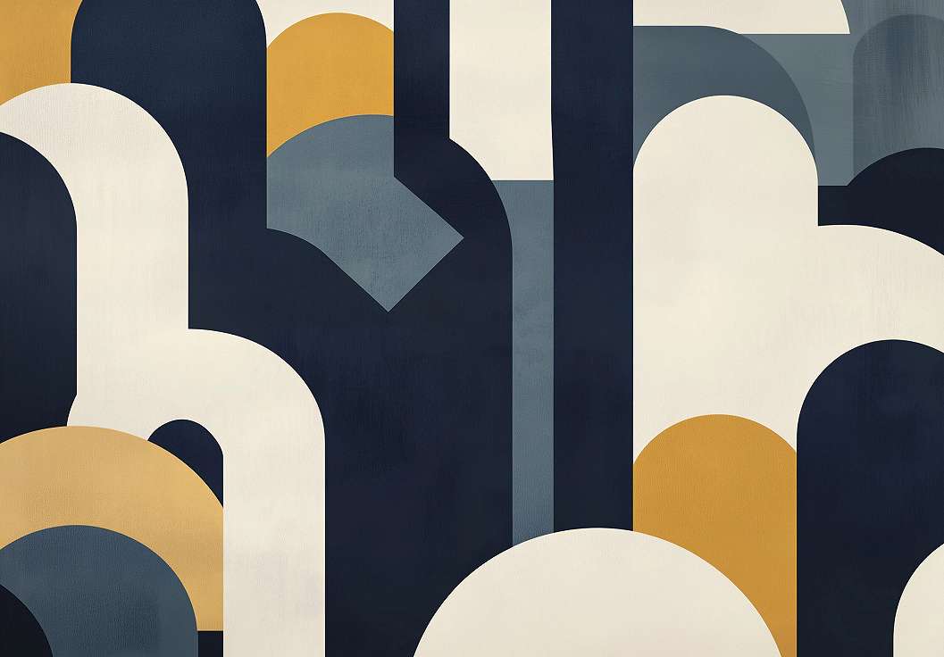 Fotótapéta geometrikus absztrakt mintával mustársárga és fekete színben 368x254 vlies