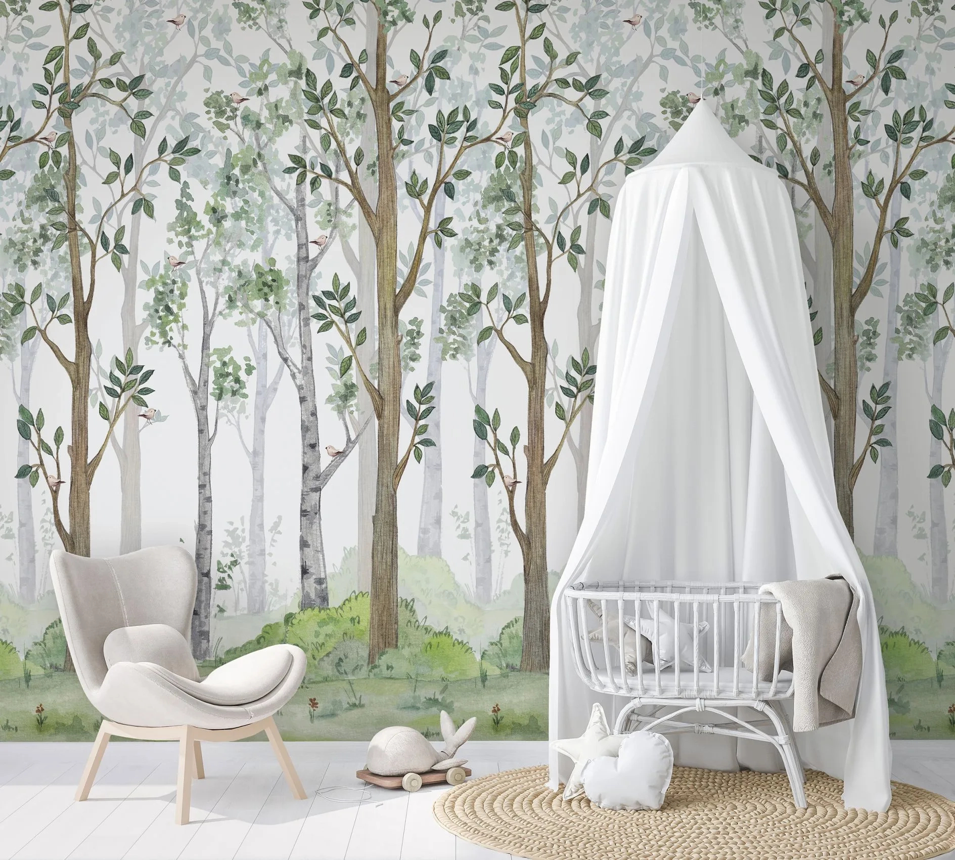 Fotótapéta gyerekszobába akvarell erdei mintával