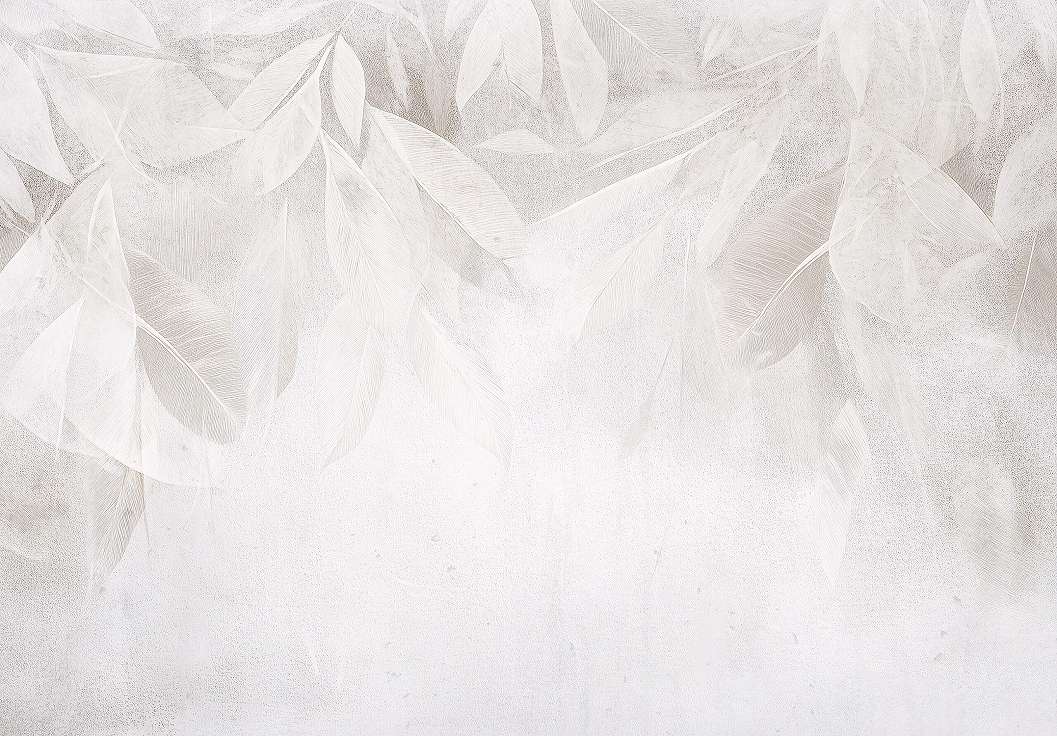 Fotótapéta halvány sejtelmes fentről lelógó levél minta törtfehér színben 368x254 vlies