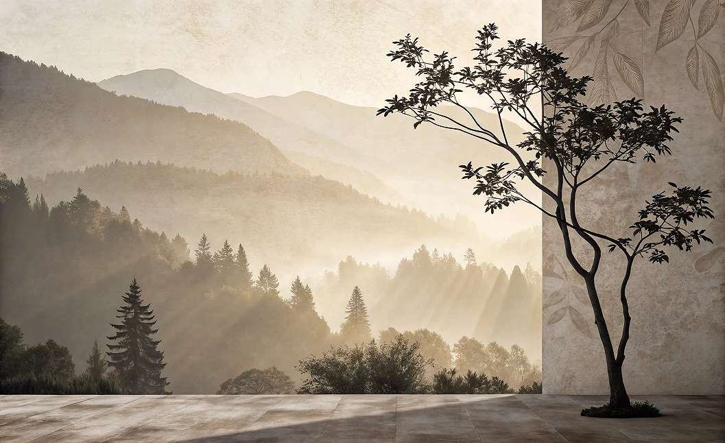 Fotótapéta hegyvidéki fenyőerdő a déli napsütésben 368x254 vlies