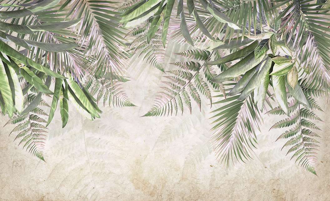 Fotótapéta homokbarna és zöld színű lelógó páfrány leveles mintával 368x254 vlies