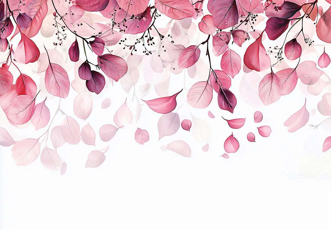 Fotótapéta hulló rózsaszín falevelekkel fehér színű háttérrel 368x254 vlies