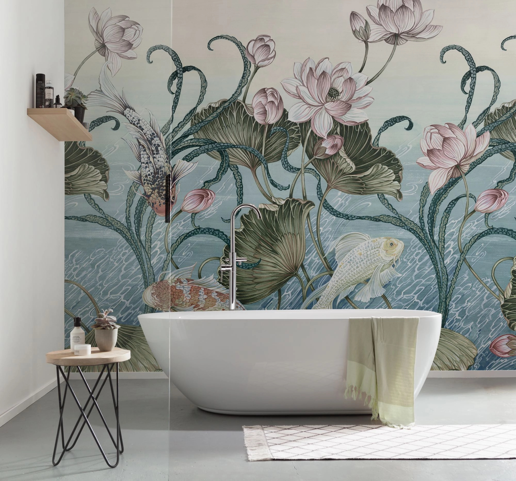 Fotótapéta japán stílusú botanikus és koi ponty mintával