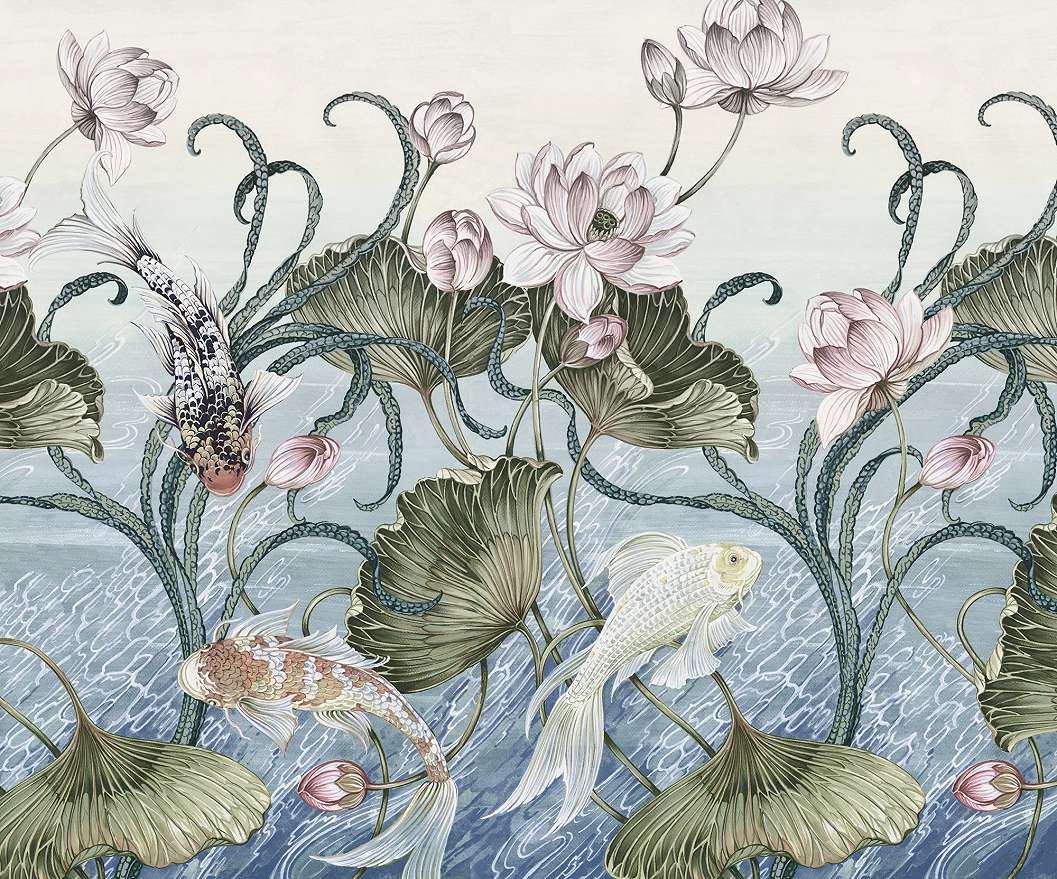 Fotótapéta japán stílusú botanikus és koi ponty mintával