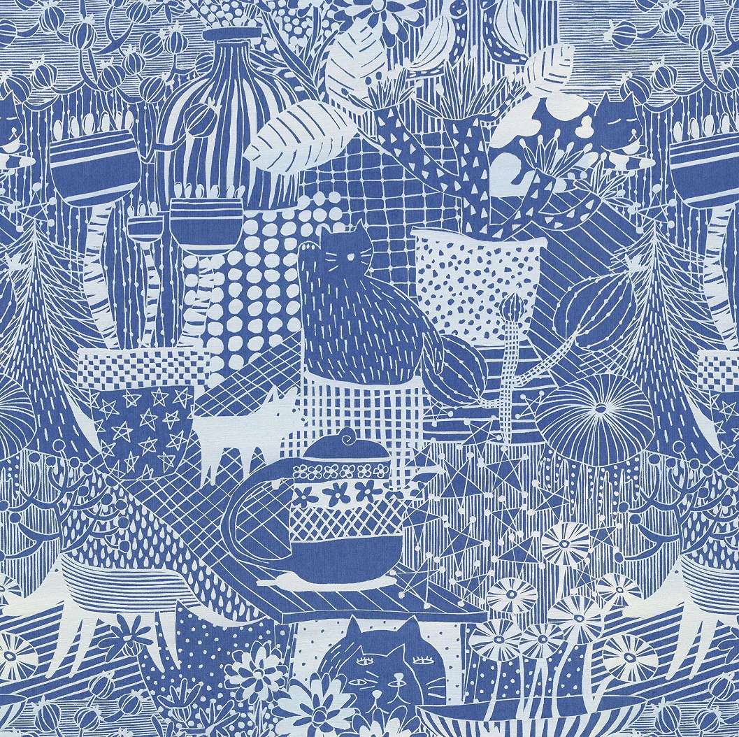 Fotótapéta kék színben rajzolt állatos mintával